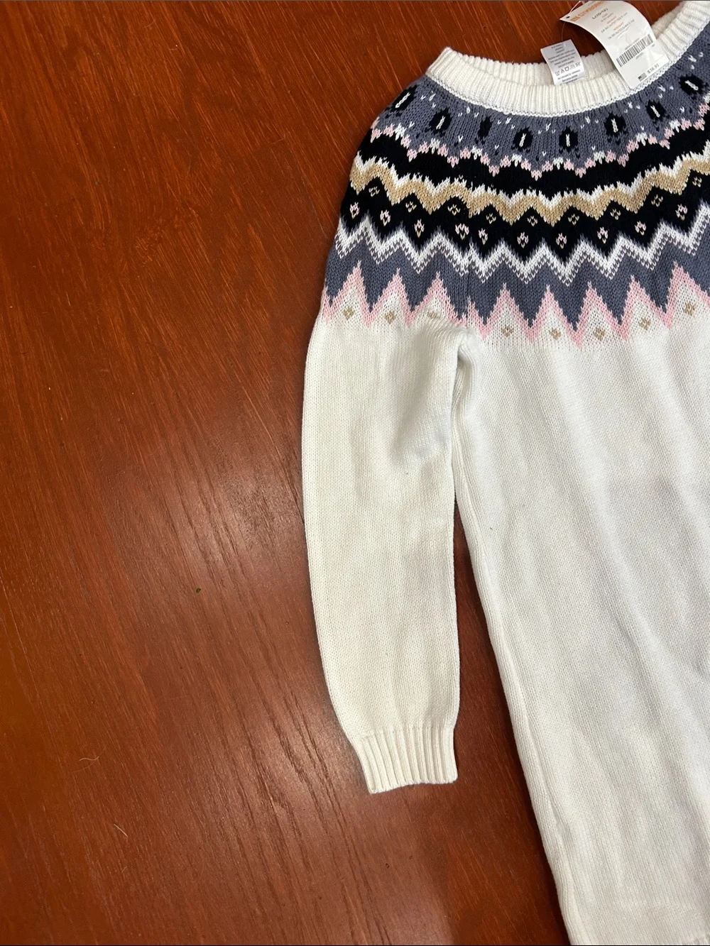 Gymboree Cream Fair Isle Yoke Sweater Dress with Pink, Navy & Gray Accents